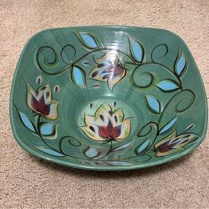 Vintage‎ Southern Living at Home Gail Pittman Floral Green Square Bowl GUC
